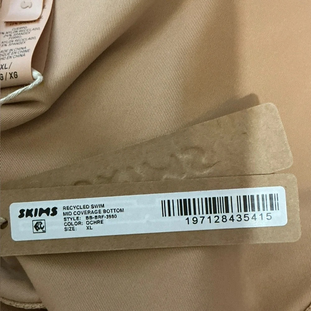 SKIMS Recycled Swim Mid Coverage Bikini Bottom Ochre XL NWT